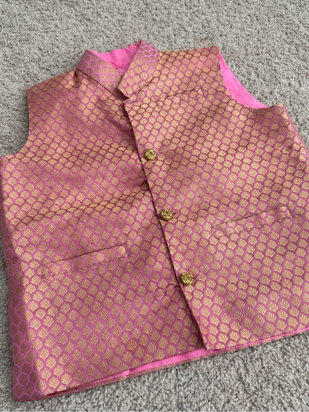 Pink & Gold Brocade Nehru Vest Kids 6/7